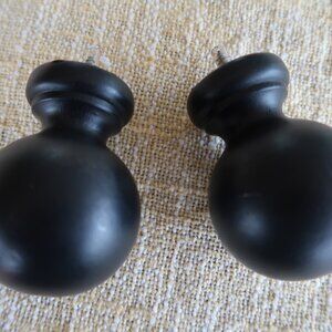 2 Black Wood 2-1/4" Ball Newel Post Finial Drapery Pair